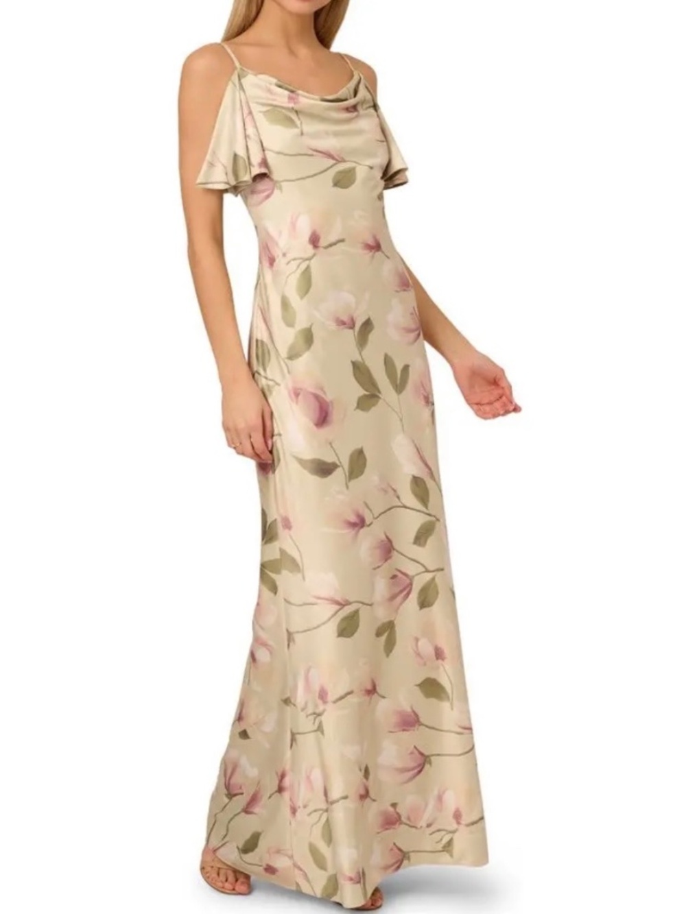 Adrianna Papell Floral Sleeveless Satin Mermaid Gown